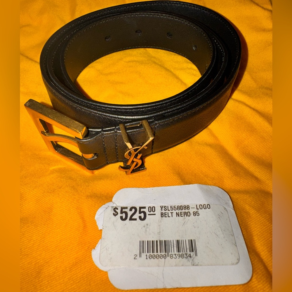 YSL - Saint Laurent Paris Women’s Logo Belt Black Size 85 Gold Hardware. EUC